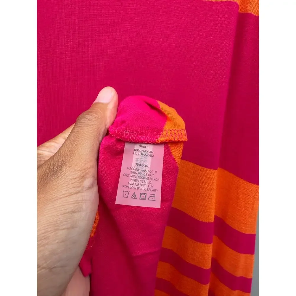 Calvin Klein Colorblock Stripe Maxi Dress Pink Orange Sleeveless Size 12